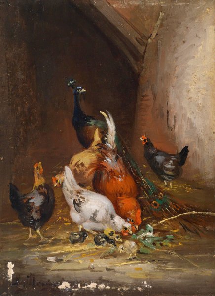 Main Product Photo of Huhner und ein Pfau Painting by Claude Guilleminet
