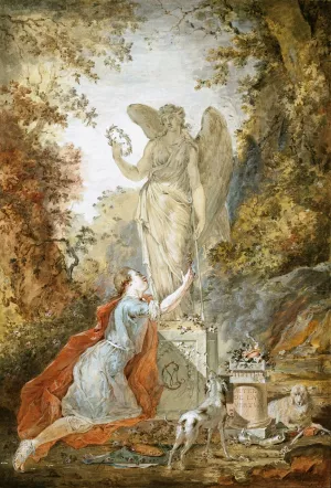 An Artist Adoring a Statue of Virtue by Claude Hoin Oil Painting