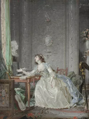 Interior with a Portrait of a Young Lady Before a Bust by Claude Hoin Oil Painting