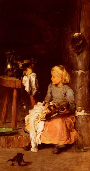 Main Product Photo of La Petite Fille Au Chaudron Painting by Claude Joseph Bail