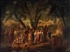 Sujet antique; procession se dirigeant vers un temple by Claude Joseph Curty Oil Painting