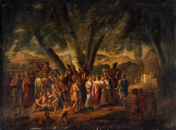 Main Product Photo of Sujet antique; procession se dirigeant vers un temple  Painting by Claude Joseph Curty