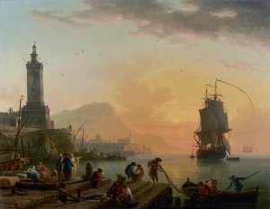 A Calm at a Mediterranean Port by Claude-Joseph Vernet Oil Painting