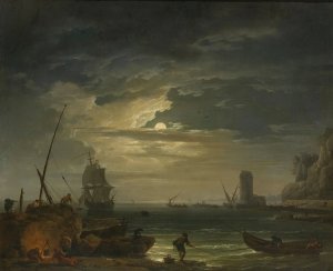 A Mediterranean Inlet By Moonlight by Claude-Joseph Vernet Oil Painting
