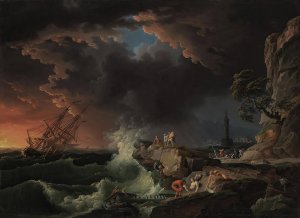 A shipwreck with figures coming ashore by Claude-Joseph Vernet Oil Painting