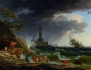 A Storm on a Mediterranean Coast by Claude-Joseph Vernet Oil Painting