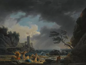 A Stormy Coastal Scene With Figures On A Beach Having Escaped A Shipwreck Engraved By Klauber by Claude-Joseph Vernet Oil Painting