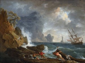 An Italian Harbour in Stormy Weather by Claude-Joseph Vernet Oil Painting