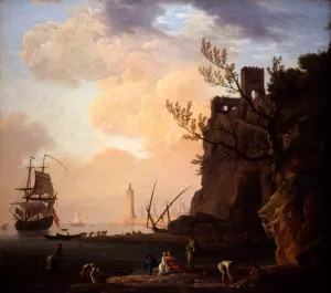 An Italianate Harbour Scene by Claude-Joseph Vernet Oil Painting