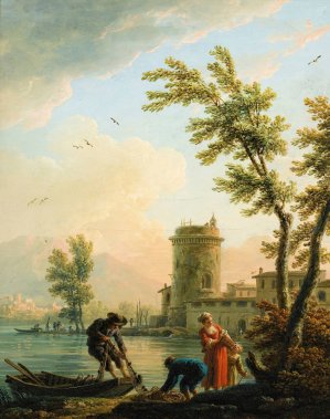 Fishers at Sunrise by Claude-Joseph Vernet Oil Painting