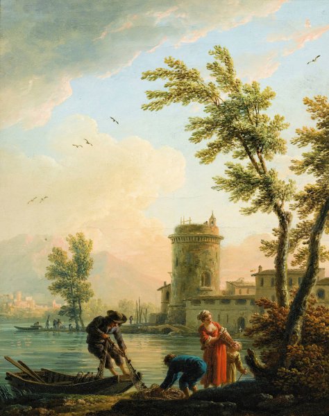 Fishers at Sunrise by Claude-Joseph Vernet - Hand-Painted Oil Painting Reproduction