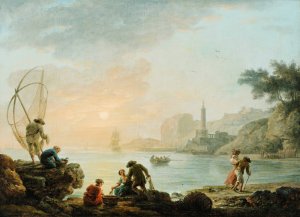 Fishers at the sunrise by Claude-Joseph Vernet Oil Painting