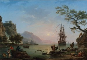 Fishing port at dawn by Claude-Joseph Vernet Oil Painting