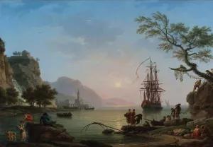 Fishing port at dawn by Claude-Joseph Vernet Oil Painting