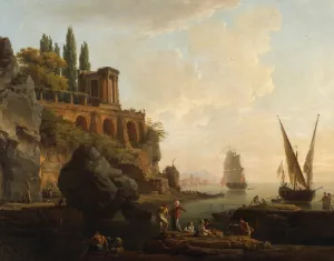 Imaginary Landscape,Italian Harbor Scene by Claude-Joseph Vernet Oil Painting