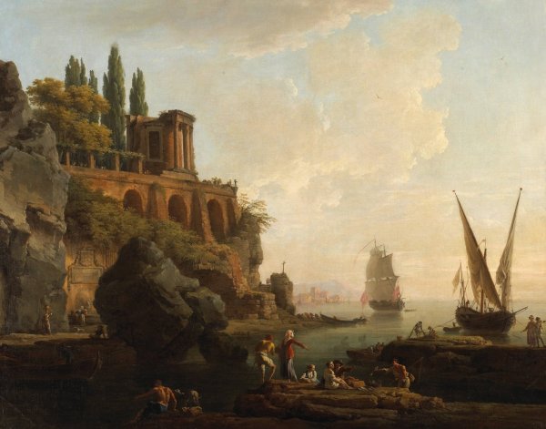 Imaginary Landscape,Italian Harbor Scene  by Claude-Joseph Vernet - Hand-Painted Oil Painting Reproduction