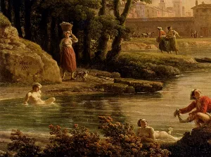 Landscape With Bathers Detail painting by Claude-Joseph Vernet