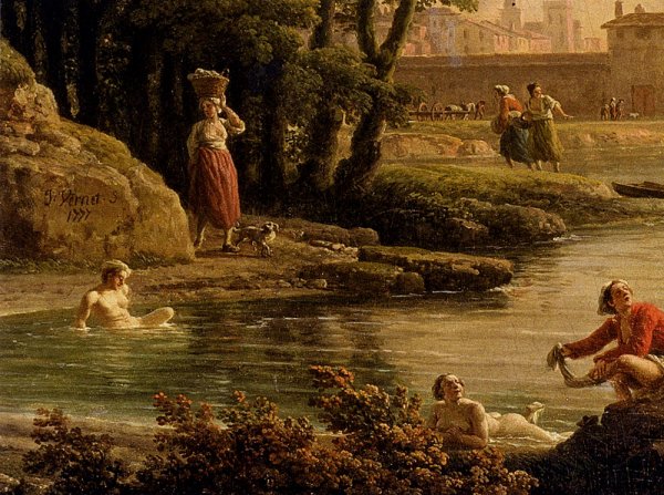 Landscape With Bathers Detail by Claude-Joseph Vernet - Hand-Painted Oil Painting Reproduction