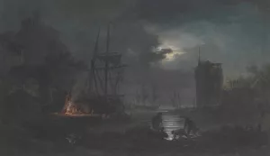 Moonlight by Claude-Joseph Vernet Oil Painting