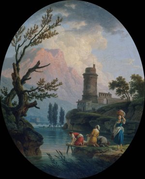 Paysage avec lavandieres by Claude-Joseph Vernet Oil Painting