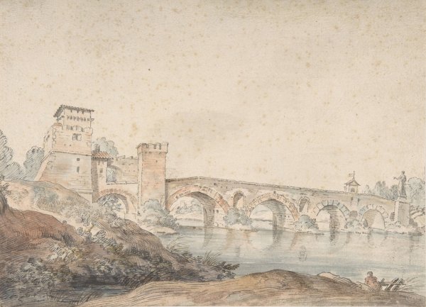 Ponte Molle, Rome  by Claude-Joseph Vernet - Hand-Painted Oil Painting Reproduction