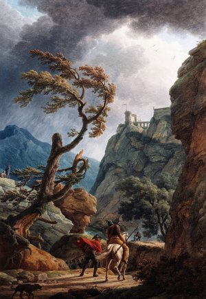 Soldiers in a Mountain Gorge, with a Storm by Claude-Joseph Vernet Oil Painting