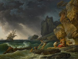 Stormy Seas with Castaways by Claude-Joseph Vernet Oil Painting