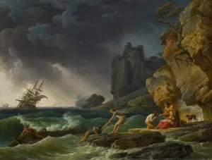 Stormy Seas with Castaways by Claude-Joseph Vernet Oil Painting