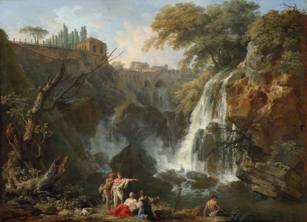 The Waterfalls at Tivoli, with the Villa of Maecenas  by Claude-Joseph Vernet - Hand-Painted Oil Painting Reproduction
