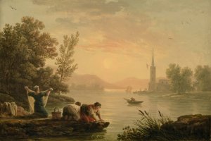 Washerwomen near by a lake by Claude-Joseph Vernet Oil Painting