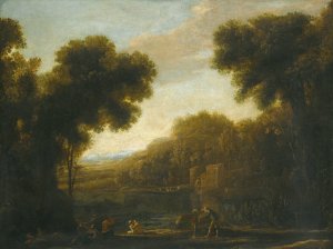 A River Landscape With Travellers On The Bank by Claude Lorrain Oil Painting