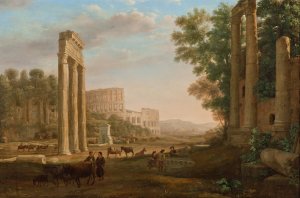 Capriccio with ruins of the Roman Forum by Claude Lorrain Oil Painting