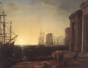Harbour Scene at Sunset painting by Claude Lorrain