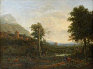 Landscape with a Column and Figures by Claude Lorrain Oil Painting