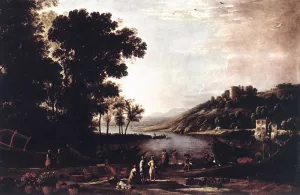 Landscape with Merchants by Claude Lorrain - Oil Painting Reproduction