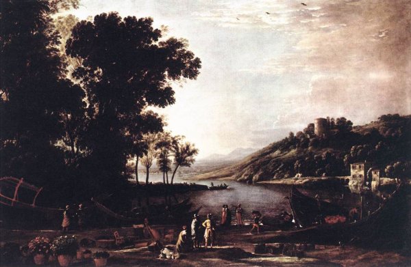 Main Product Photo of Landscape with Merchants Painting by Claude Lorrain