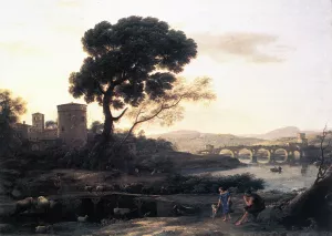 Landscape with Shepherds - the Pont Molle by Claude Lorrain Oil Painting