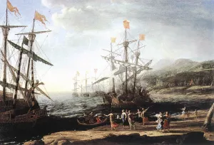 Marine with the Trojans Burning Their Boats by Claude Lorrain - Oil Painting Reproduction
