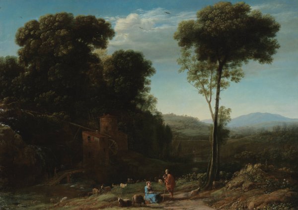 Pastoral Landscape with a Mill  by Claude Lorrain - Hand-Painted Oil Painting Reproduction