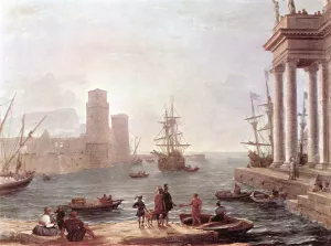 Port Scene with the Departure of Ulysses from the Land of the Feaci painting by Claude Lorrain