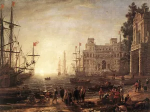 Port Scene with the Villa Medici by Claude Lorrain - Oil Painting Reproduction