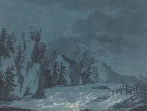 River Rapids by Wooded Cliffs by Claude-Louis Chatelet Oil Painting