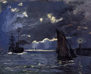 A Seascape, Shipping by Moonlight by Claude Monet Oil Painting