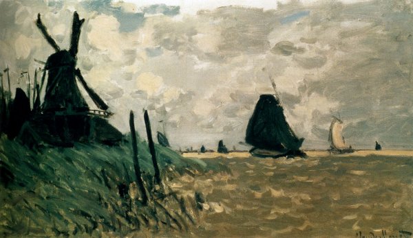 A Windmill Near Zaandam by Claude Monet - Hand-Painted Oil Painting Reproduction
