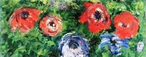 Anemones and Tulips in a Blue Vase Oil painting by Claude Monet