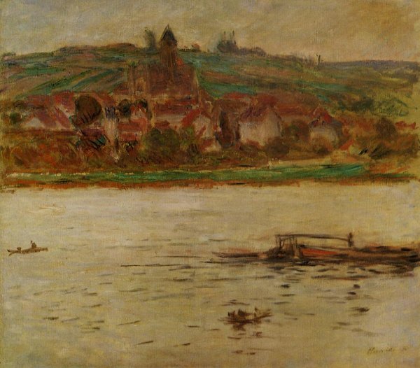 Barge on the Seine at Vertheuil also known as Vetheuil by Claude Monet - Hand-Painted Oil Painting Reproduction