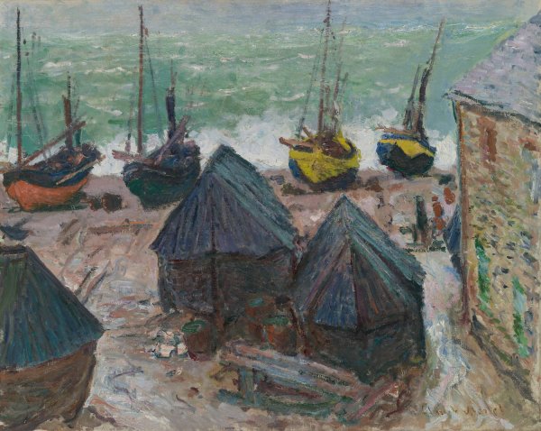 Boats on the Beach at etretat  by Claude Monet - Hand-Painted Oil Painting Reproduction