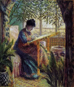Camille Embroidering painting by Claude Monet