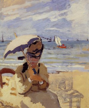 Camille Sitting on the Beach at Trouville Oil painting by Claude Monet