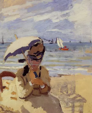 Camille Sitting on the Beach at Trouville by Claude Monet Oil Painting
